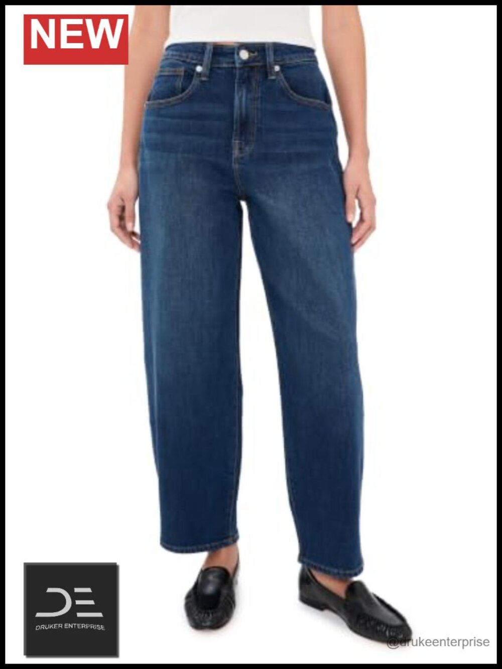 Women's Vintage Barrel Ankle Jeans Mid-Rise Loose Fit Low-Stretch Denim 5-Pocket